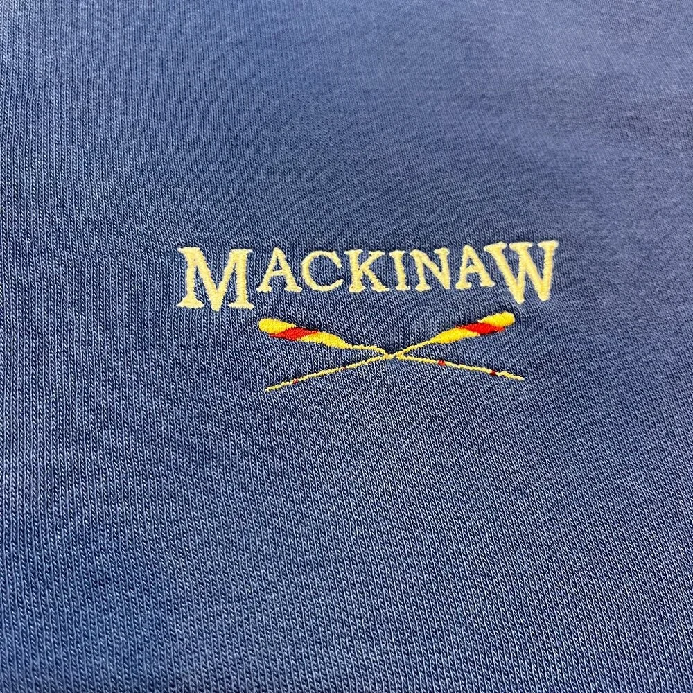 VTG Michagan Mackinaw Island 1/4 Zip Mock Neck Sweatshirt Mens XL Blue Classic - Picture 4 of 8